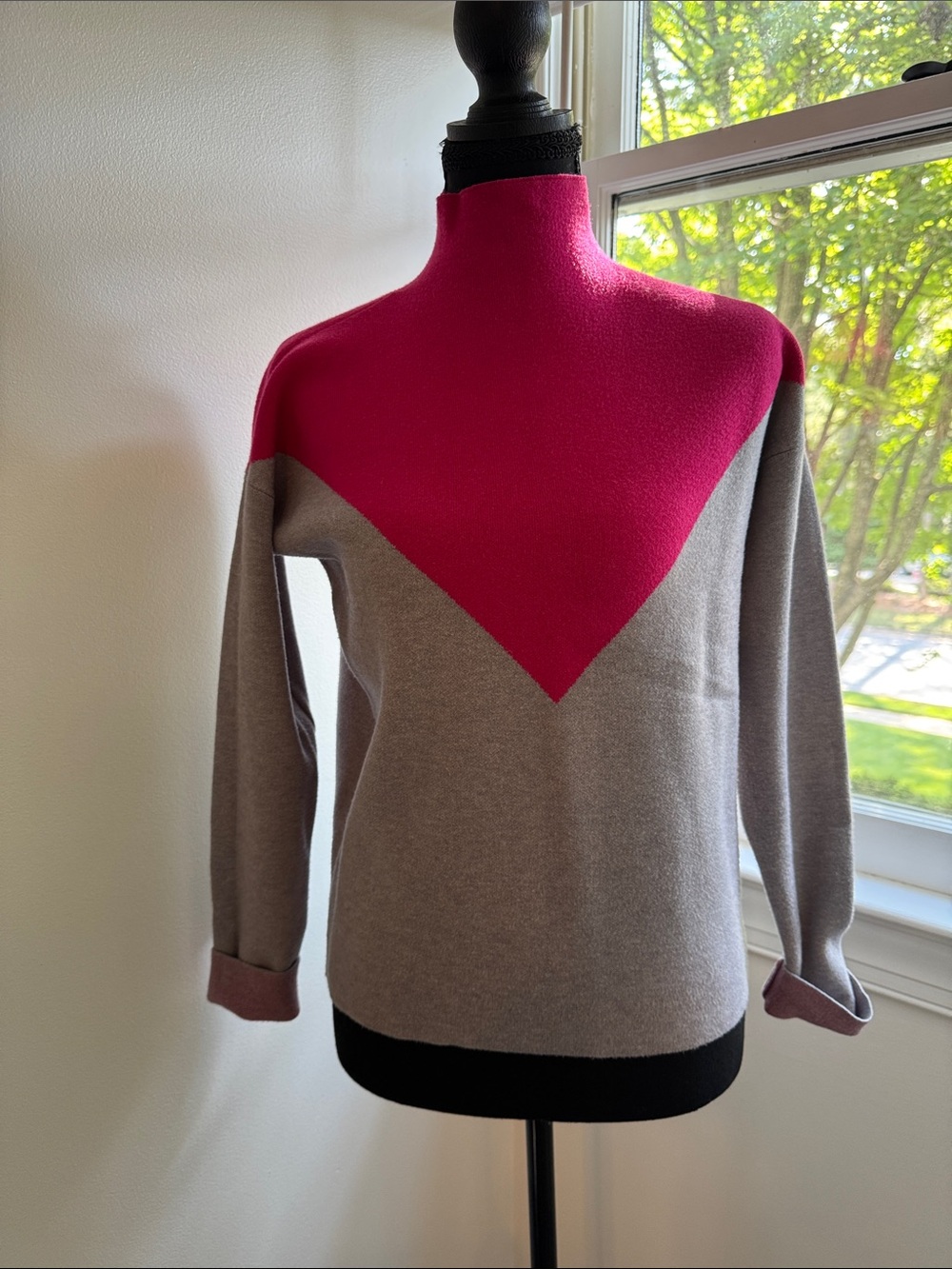 Cynthia Rowley Gray and Fuchsia Chevron Turtleneck Sweater